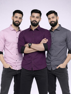 MBF66 Men Solid Casual Pink, Maroon, Grey Shirt