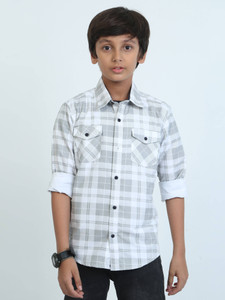 KILLER Boys Checkered Casual Grey Shirt