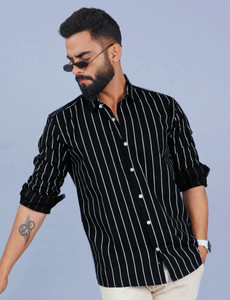 HKV FASHION Men Striped Casual Black, White Shirt