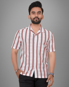 METRONAUT Men Striped Casual Maroon Shirt