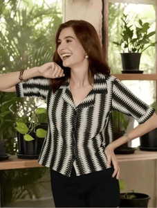 lahaba Women Striped Casual Black, White Shirt