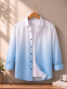bollydolldesigner Men Dyed/Ombre Casual White, Light Blue Shirt - Image 5