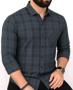 Surhi Men Checkered Casual Grey Shirt