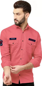 GreenFlair Men Embroidered Casual Pink Shirt