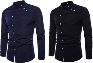 Qlonz Store Men Solid Casual Blue, Black Shirt