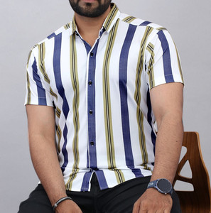 sti Men Self Design Casual White Shirt