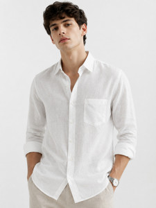 THE EPOPEE Men Solid Casual White Shirt - Image 6