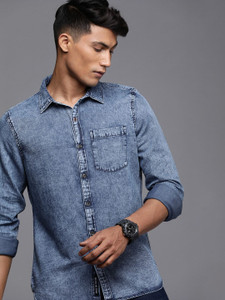WROGN Men Solid Casual Blue Shirt