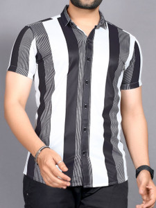 sti Men Striped Casual Black Shirt