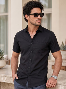 NIVICK Men Solid Casual Black Shirt