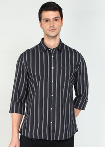 INDIAN TERRAIN Men Striped Casual Black Shirt