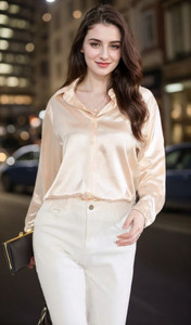 ELVORA Women Solid Casual Beige Shirt