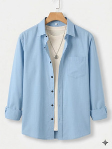 METRONAUT Men Solid Casual Light Blue Shirt