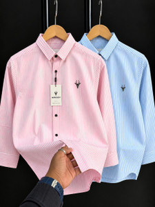 Waridashi Men Regular Fit Striped Spread Collar Casual Shirt (Pack of - Image 1