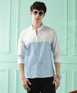 WOXEN Men Color Block Casual Light Blue Shirt