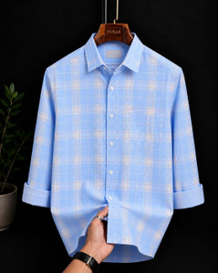 FUBAR Men Blue Checkered Casual Shirt - Image 5