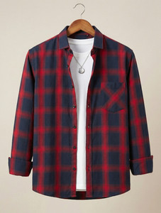 WOXEN Men Checkered Casual Red, Blue Shirt - Image 6