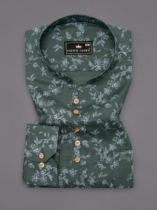 french crown Men Printed Casual Green, Light Blue Shirt