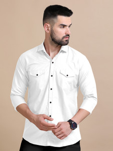 VTEXX Men Solid Casual White Shirt