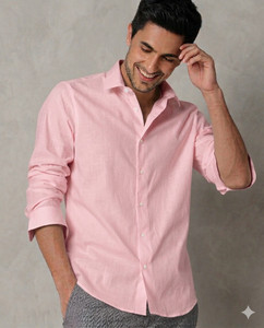 GLOREN Men Solid Casual Pink Shirt