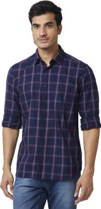 PARX Men Checkered Casual Dark Blue Shirt