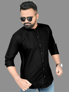 MILDIN Men Solid Casual Black Shirt
