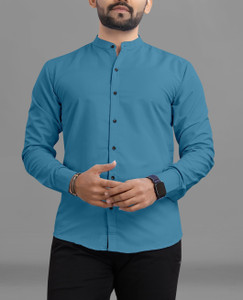 RAHUL LOOK पुरुषों के लिए सॉलिड कैज़ुअल नीला  शर्ट