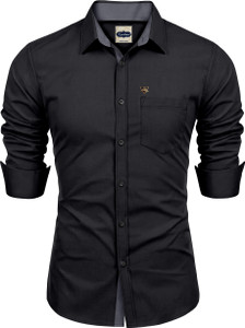 XOMLAXO Men Solid Casual Black Shirt