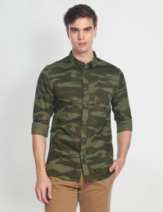 FLYING MACHINE Men Printed Casual Brown, Green, Dark Green Shirt