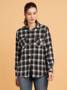 ANGOORI FASHION Women Checkered Casual Black Shirt