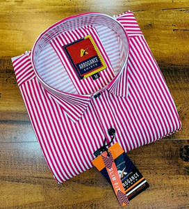 Hems trends Men Striped Casual Pink Shirt