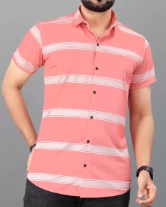 sti Men Striped Casual Pink, White Shirt