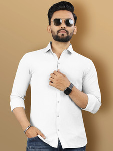 VeBNoR Men Solid Casual White Shirt