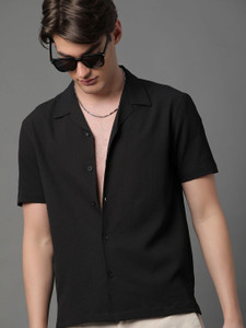 Voroxy Men Self Design Casual Black Shirt