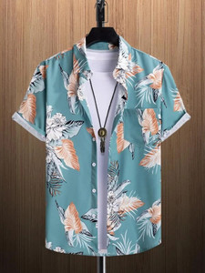bhizy Men Floral Print Casual Light Green Shirt