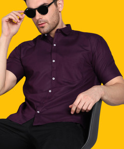 MILDIN Men Solid Formal Purple Shirt