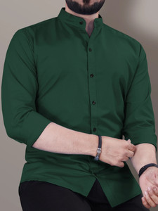 VeBNoR Men Solid Casual Dark Green Shirt