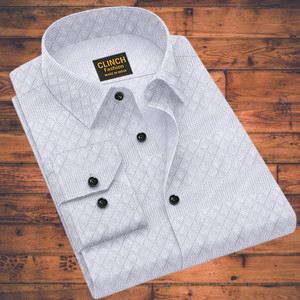clinch fashion Men Self Design Casual White Shirt