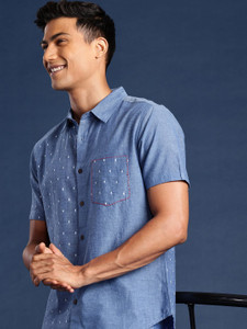 Taavi Men Self Design Casual Blue Shirt