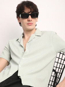 Voroxy Men Self Design Casual Light Green Shirt
