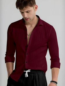 Ark Fashions Men Self Design Casual Maroon Shirt