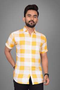 METRONAUT Men Checkered Casual Yellow, White Shirt