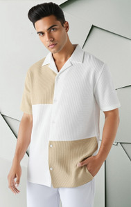 TRIPR Men Color Block Casual White, Beige Shirt