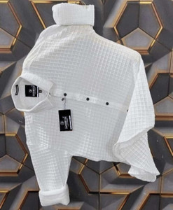 JACKBELLA Men Self Design Casual White Shirt