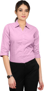 Kevera Women Solid Formal Pink Shirt