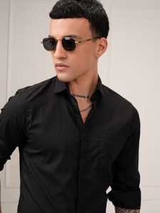 HIGHLANDER Men Solid Formal Black Shirt