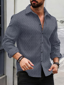 VELLOSTA Men Self Design Casual Grey Shirt