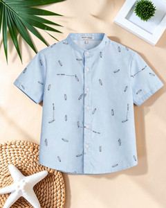 Flyway Baby Boys Printed Party Light Blue Shirt