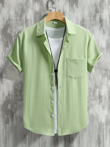 sti Men Self Design Casual Green Shirt