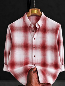 Solbiza Men Checkered Casual White, Red Shirt - Image 5